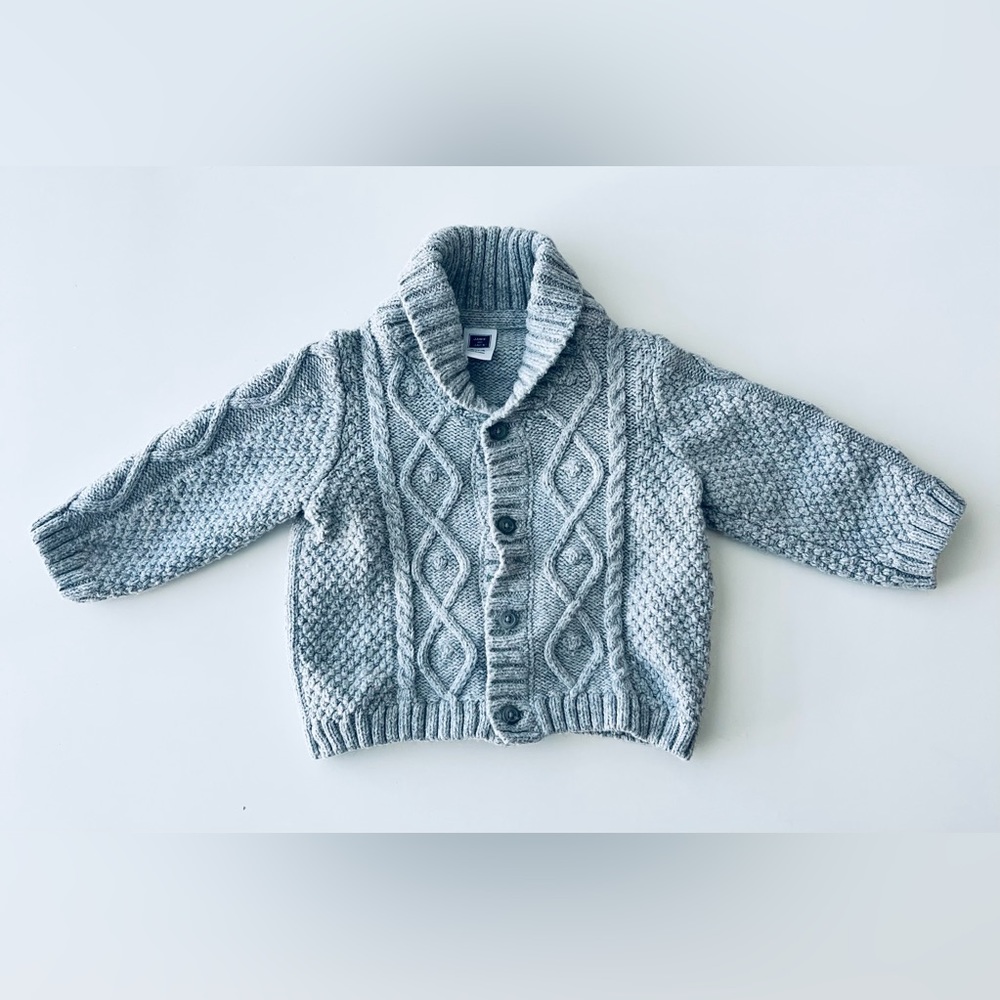 Janie and Jack baby boy grey shawl collar cardigan sweater Wool blend 3-6m